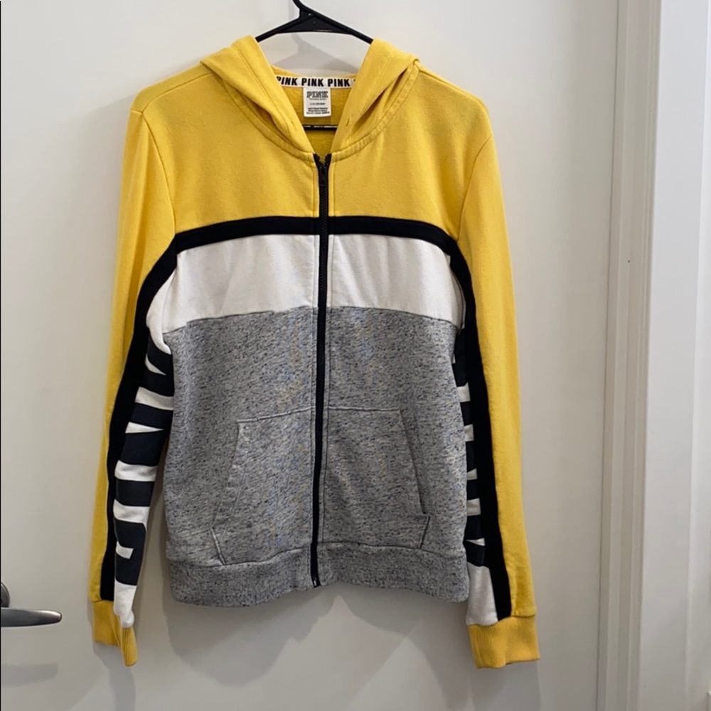 PINK by VS Yellow and Gray Zip Up Hoodie